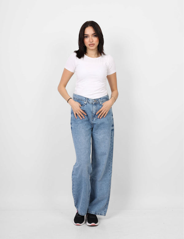 Wide Leg Light Blue Casual Jeans