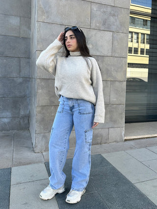 Cargo Fit Light Blue Casual Jeans