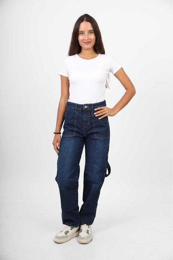 Straight Fit With Back Stripe Dark Blue Casual Jeans