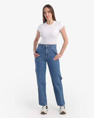 Straight Fit With Back Stripe Blue Casual Jeans