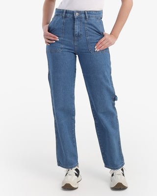 Straight Fit With Back Stripe Blue Casual Jeans