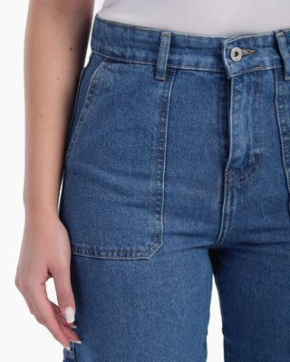 Straight Fit With Back Stripe Blue Casual Jeans