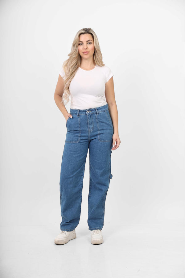 Straight Fit With Back Stripe Blue Casual Jeans