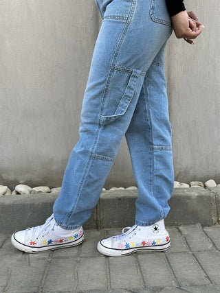 Straight Fit With Back Stripe Light Blue Casual Jeans