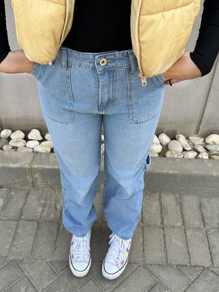 Straight Fit With Back Stripe Light Blue Casual Jeans