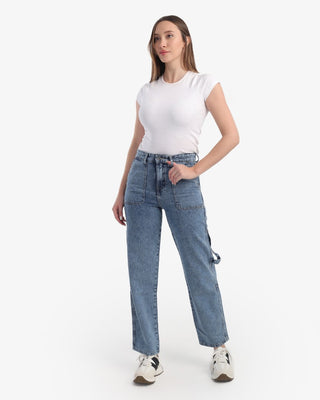 Straight Fit With Back Stripe Light Blue Casual Jeans