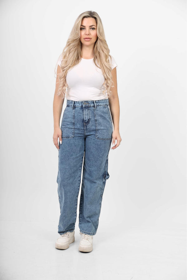 Straight Fit With Back Stripe Light Blue Casual Jeans