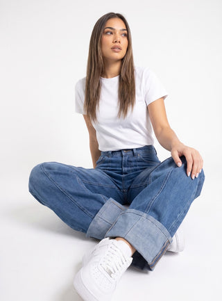 Turn Up Wide Leg  Casual Jeans