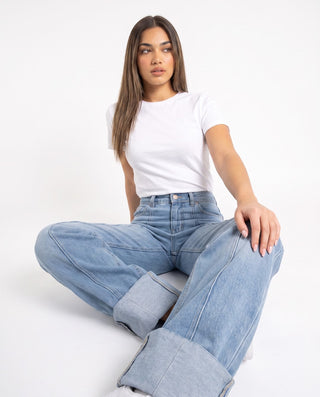 Turn Up Wide Leg  Casual Jeans