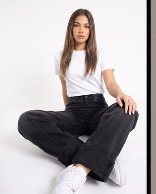 Turn Up Wide Leg  Casual Jeans
