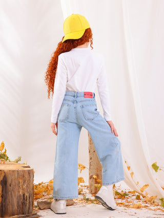 Wide Leg Light Blue Casual Jeans