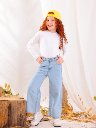Wide Leg Light Blue Casual Jeans