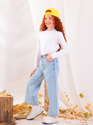 Wide Leg Light Blue Casual Jeans