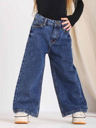 Wide Leg Dark Blue Casual Jeans