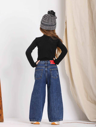 Wide Leg Dark Blue Casual Jeans