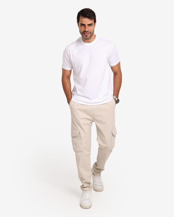 Cargo Fit Off-White Casual Gabardine