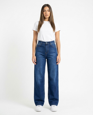 Wide Leg Fit Blue Casual Jeans