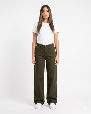 Wide leg Olive Green Casual Jeans
