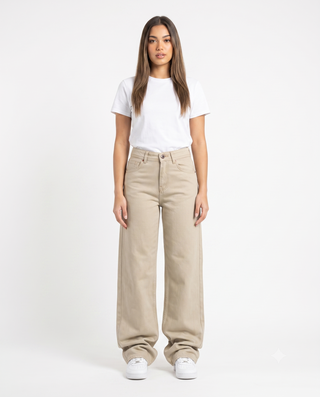 Wide leg Beige Casual Jeans