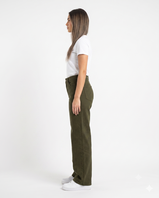 Wide leg Olive Green Casual Jeans