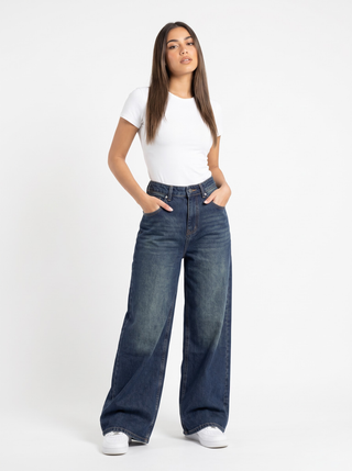 Wide Leg Blue Casual Jeans