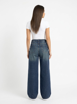 Wide Leg Blue Casual Jeans