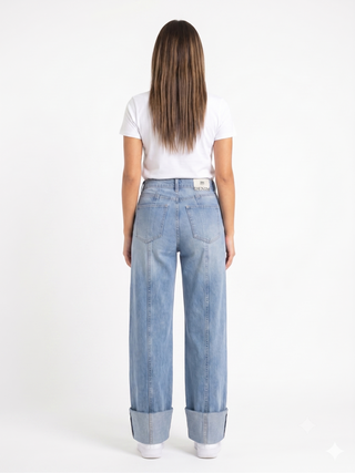 Turn Up Wide Leg Light Blue Casual Jeans