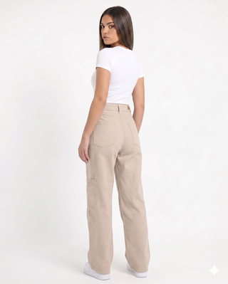 Straight Fit Beige Casual Jeans Gabardine