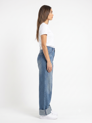 Turn Up Wide Leg Blue Casual Jeans