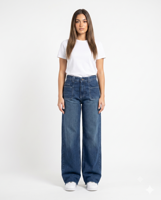 Wide Leg Dirty Blue Casual Jeans