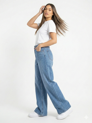 Wide Leg Big Size Light Blue Casual Jeans