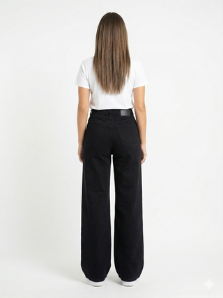 Wide Leg Black Casual Jeans