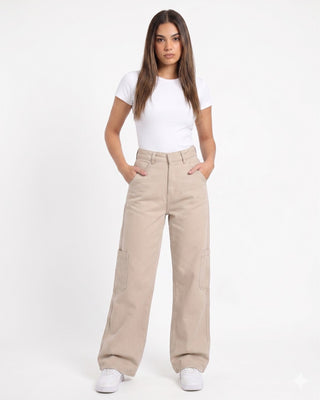 Straight Fit Beige Casual Jeans Gabardine
