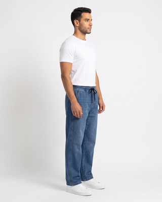 Elastic  Waist  Wide Leg Blue Casual Jeans