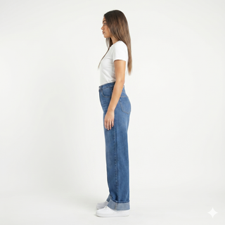 Turn Up Wide leg Med Blue Casual Jeans
