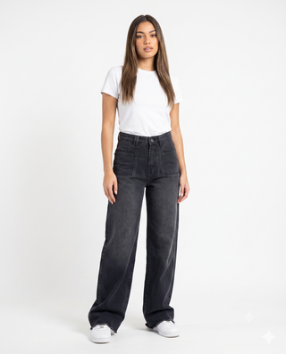Wide Leg  Dirty Grey Casual Jeans