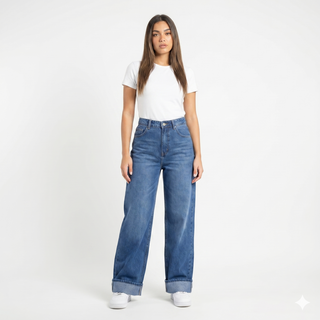 Turn Up Wide leg Med Blue Casual Jeans