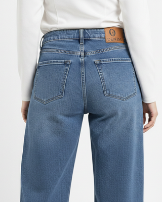 Wide Leg Big Size Med Blue Casual Jeans