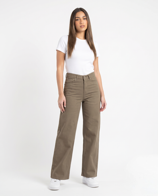 Wide Leg Olive Green Casual Gabardine