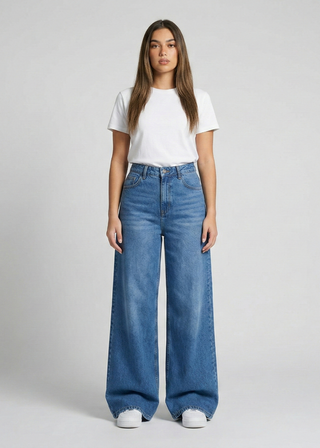 Wide Leg Big Size Med Blue Casual Jeans