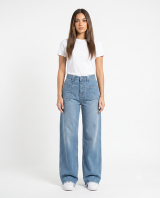 Wide Leg Light Blue Casual Jeans