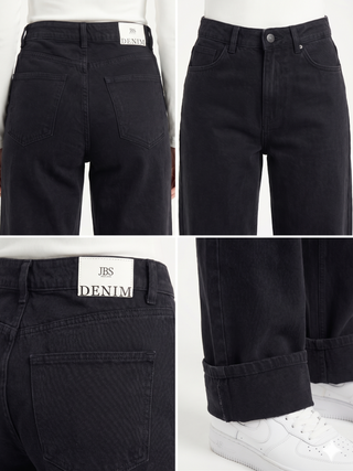Turn Up Wide leg Black Casual Jeans
