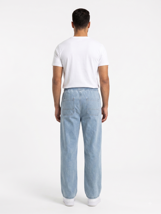 Elastic  Waist  Wide Leg  Ice Blue Casual Jeans