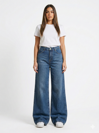 Wide Leg Dirty Blue Casual Jeans