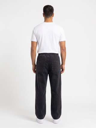 Elastic  Waist  Wide Leg  Dark Grey Casual Jeans