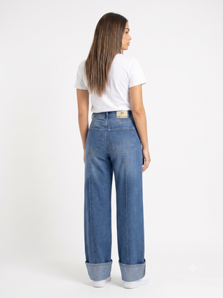 Turn Up Wide Leg Blue Casual Jeans
