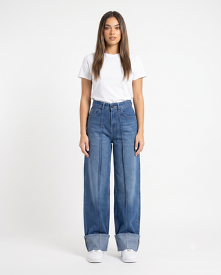Turn Up Wide Leg Blue Casual Jeans