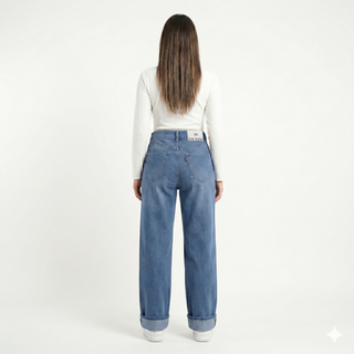 Turn Up Wide leg Blue Casual Jeans