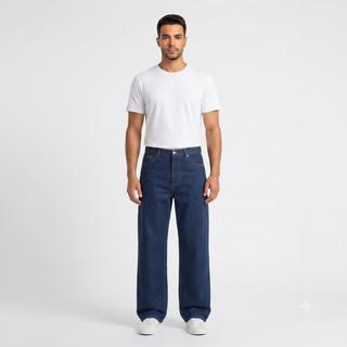 Wide leg Dark Blue Casual Jeans