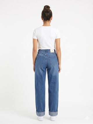 Turn Up Wide leg Med Blue Casual Jeans